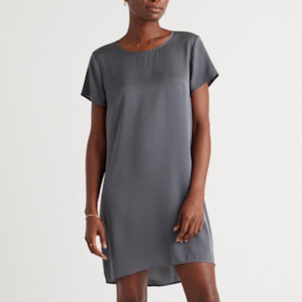 Quince Washable Stretch Silk Tee Dress L (NWT)